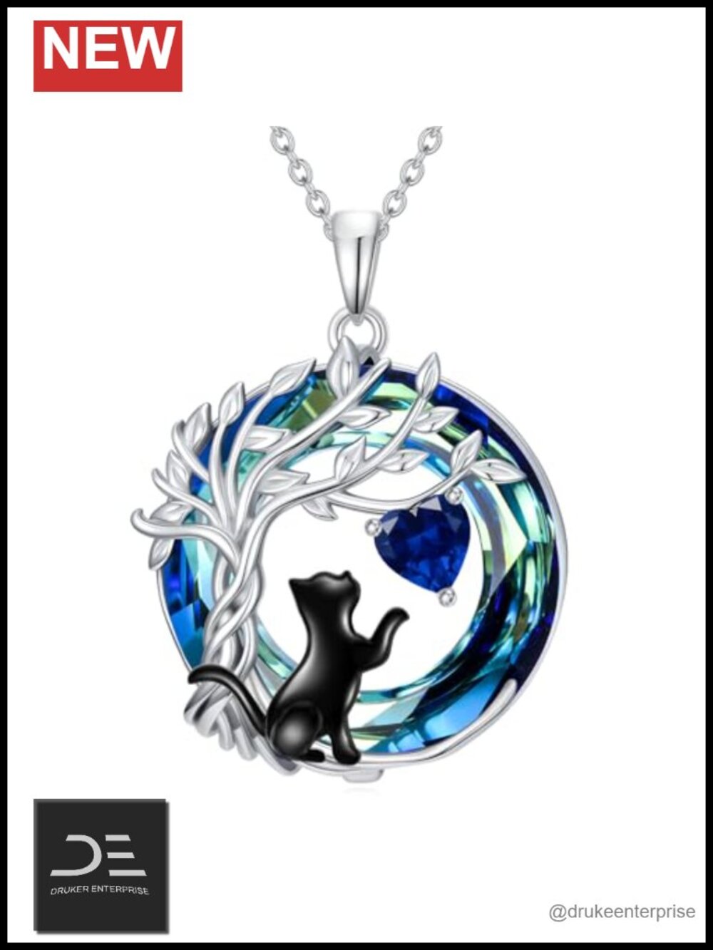 Sterling Silver Cat Necklace Gift for Cat Lovers Tree of Life